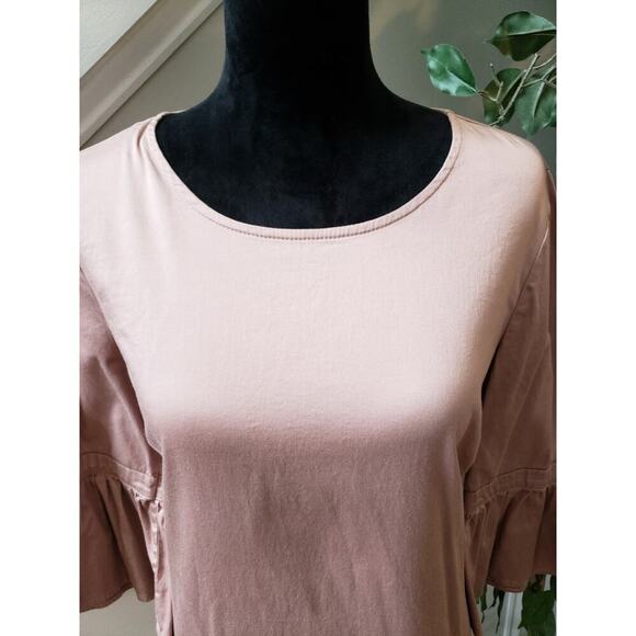 Como Vintage Trim Bell Sleeve Top Women's Size Medium Pink Cotton Boat Neck - Picture 2 of 11